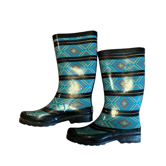 Sugar Aztec print multicolor high rain boots - Picture 3 of 5